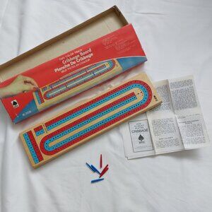 Vintage 1976 Hoyle Two Color Track Cribbage Board Game In Box Two Color Track